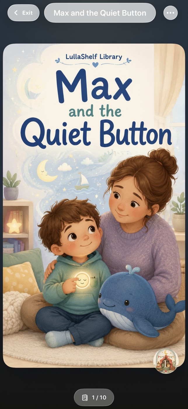 Lullashelf reader screen showing a portrait book cover