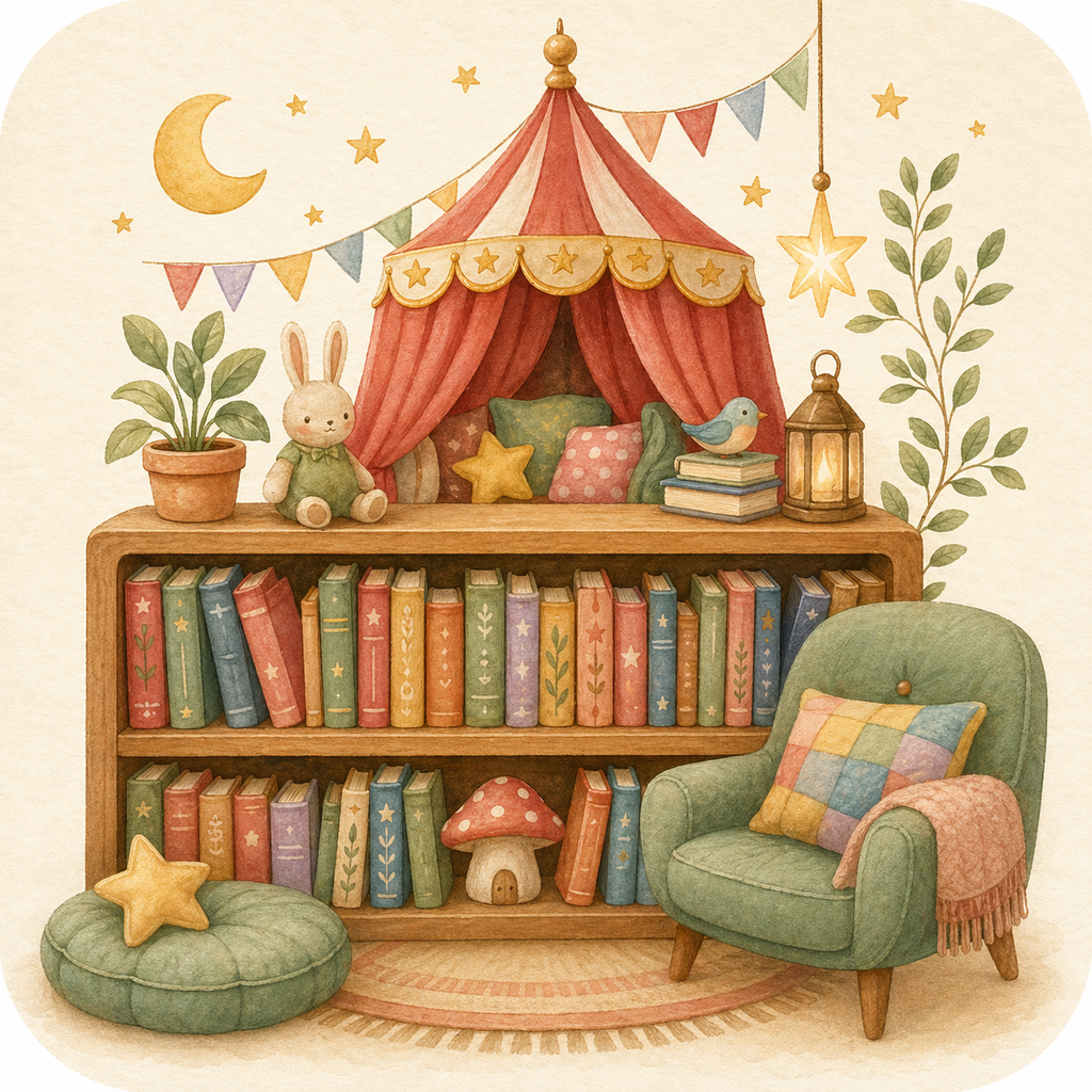 A shelf of Lullashelf digital storybooks
